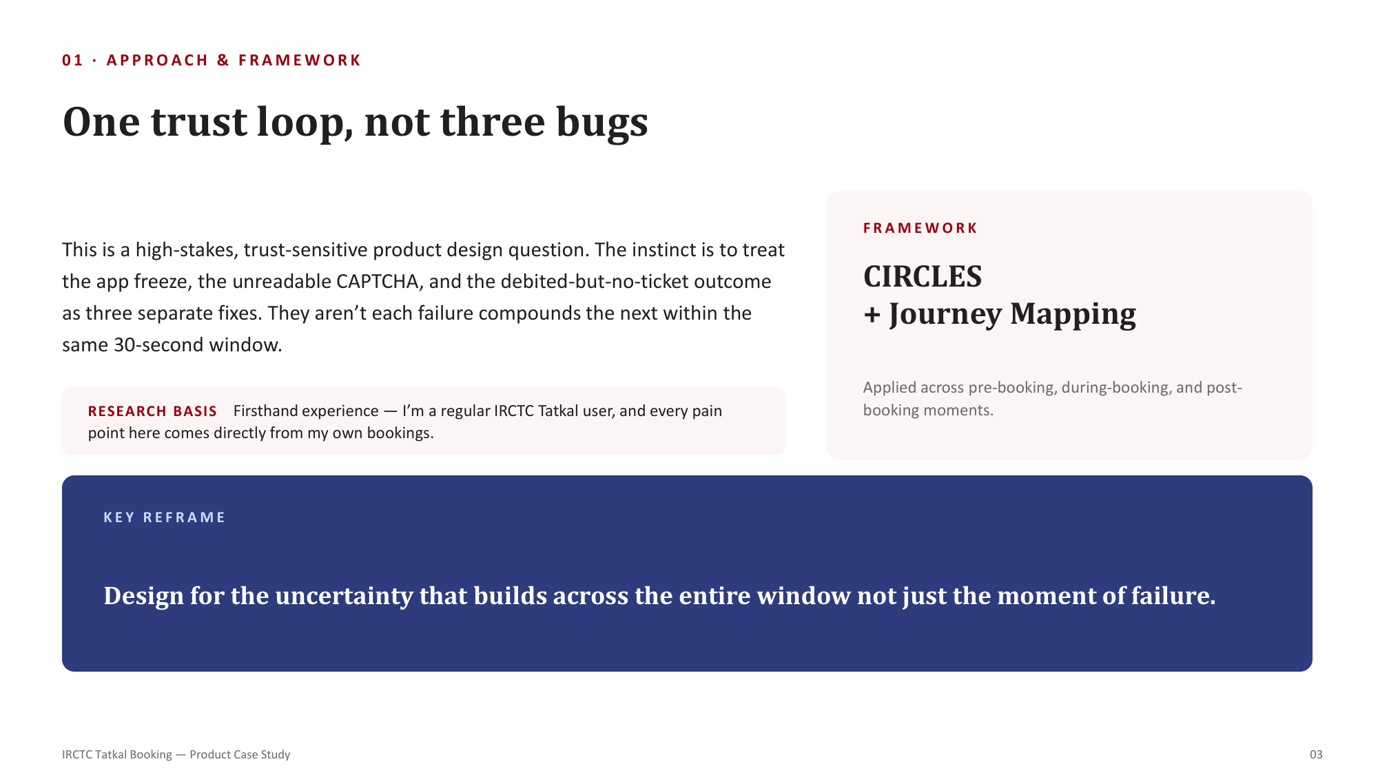 Approach & Framework: One trust loop, not three bugs