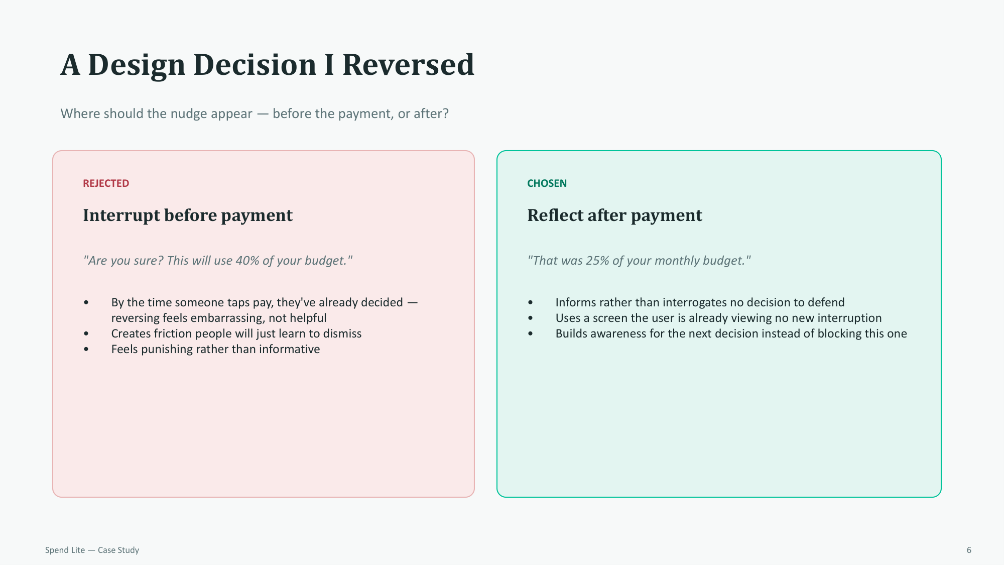 A Design Decision I Reversed: Interrupt before vs. Reflect after